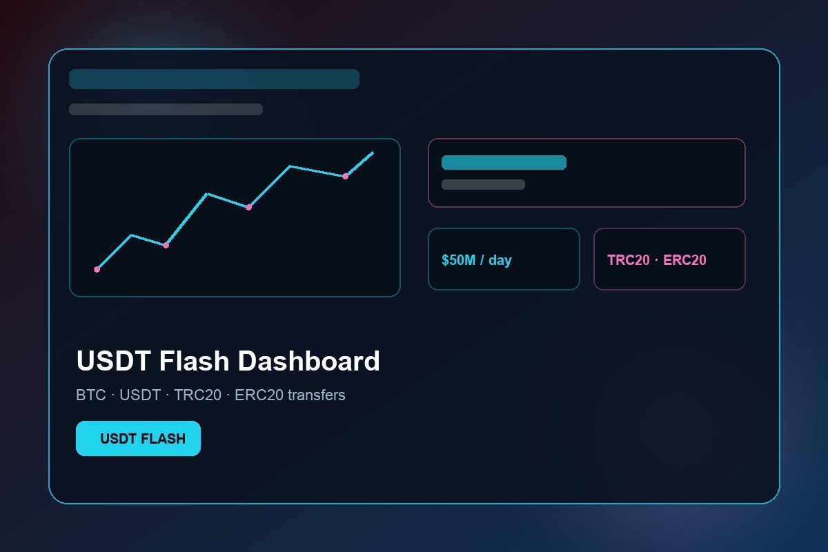 USDT flash software dashboard showing BTC flash tether transfers on TRC20 ERC20
